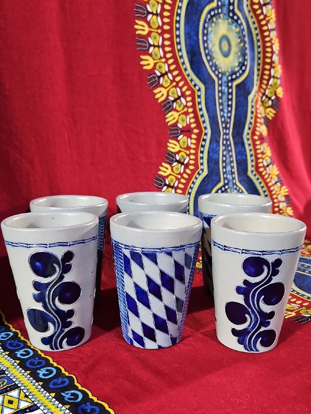 Vtg M. Schilz German Salt Glaze Stoneware Tumblers Set of 5 Cobalt Blue